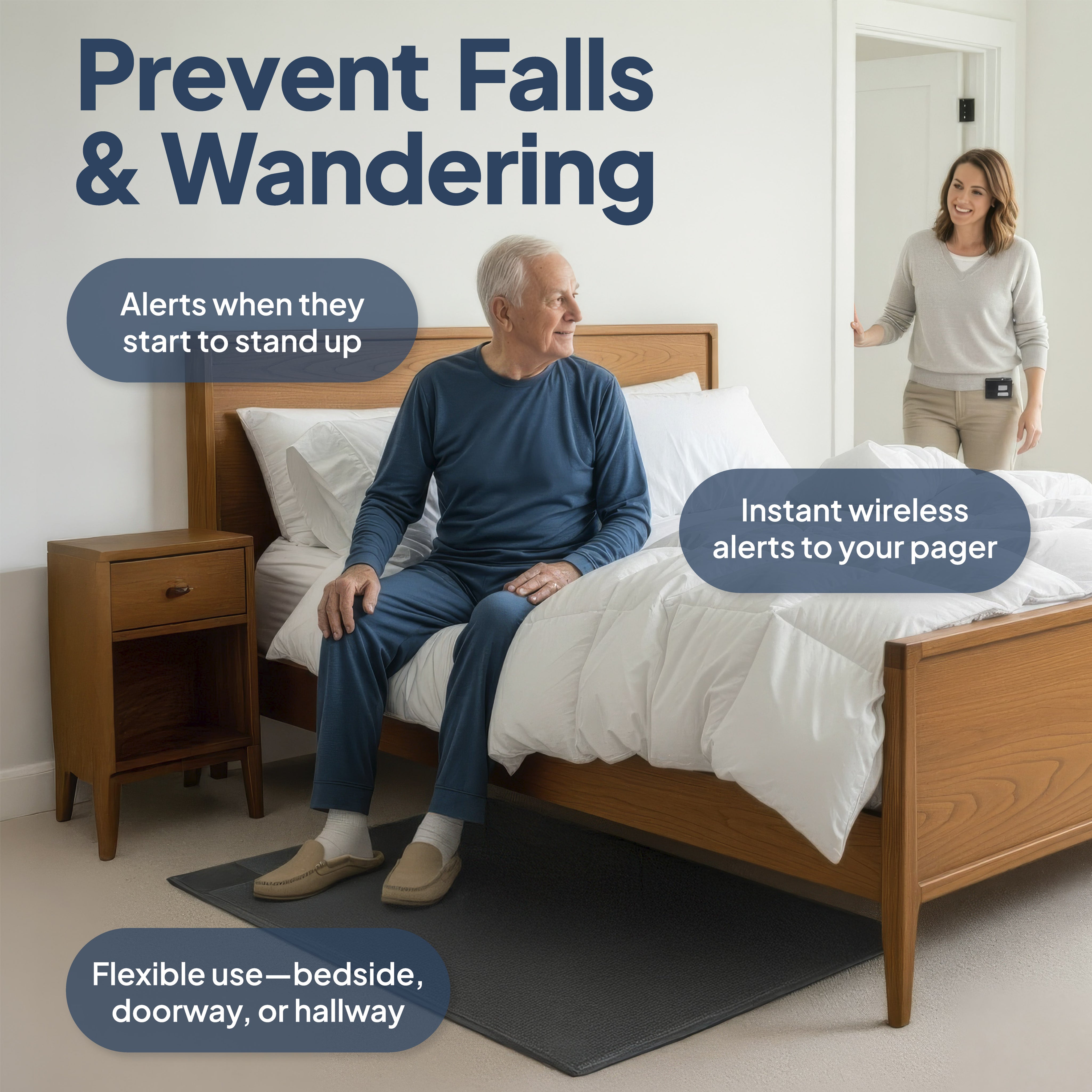 Bedside Floor Mat Alarm with Caregiver Pager