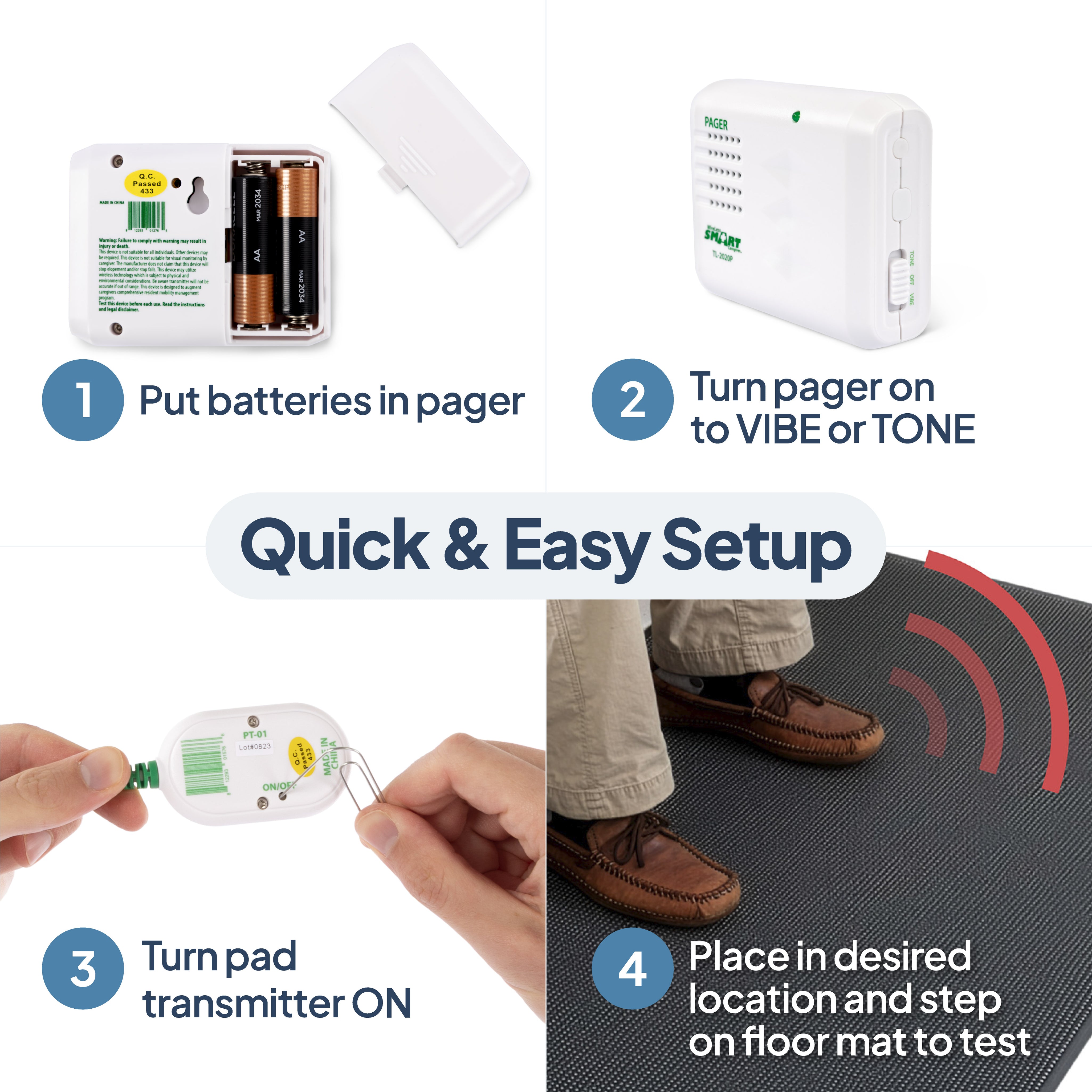 Bedside Floor Mat Alarm with Caregiver Pager
