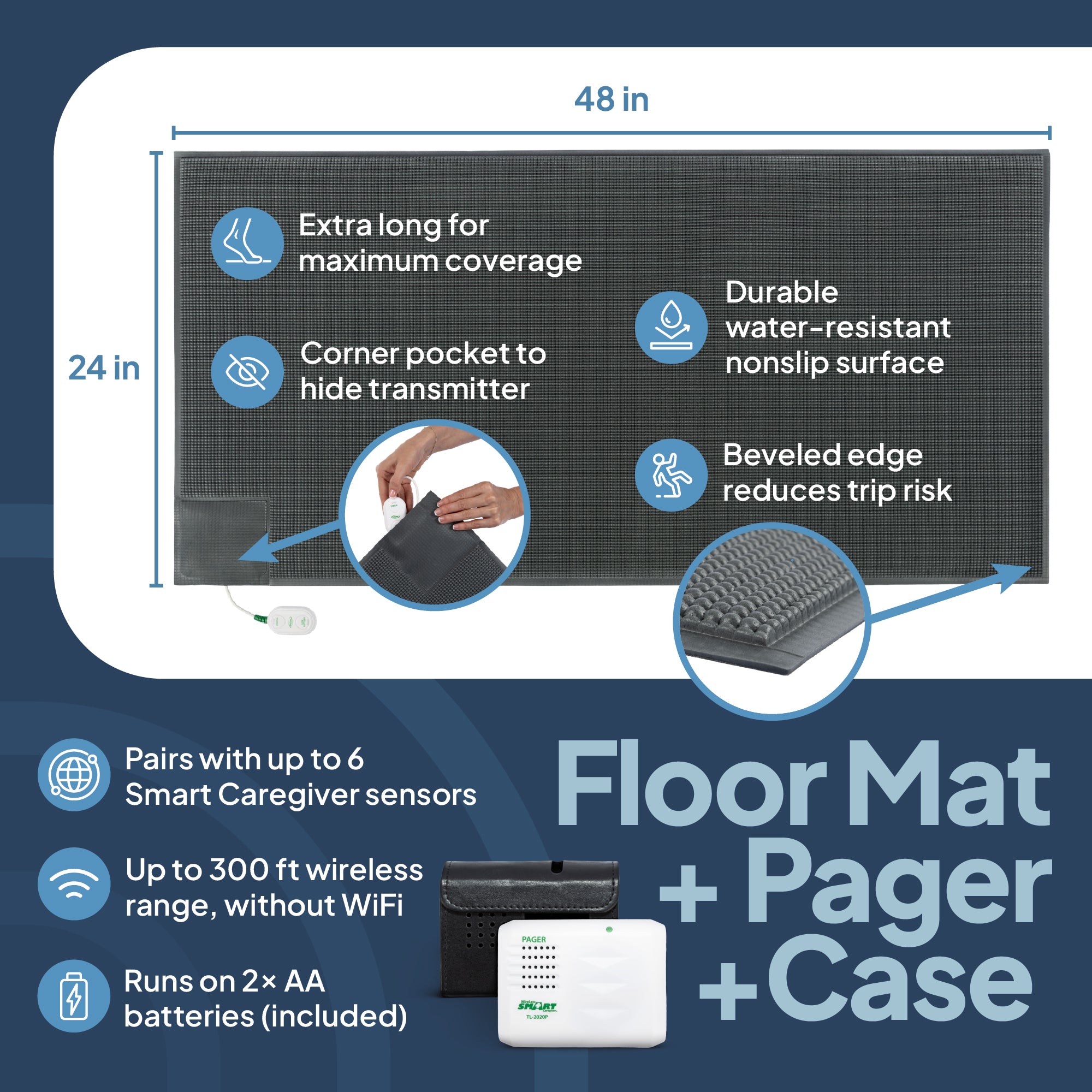 Bedside Floor Mat Alarm with Caregiver Pager